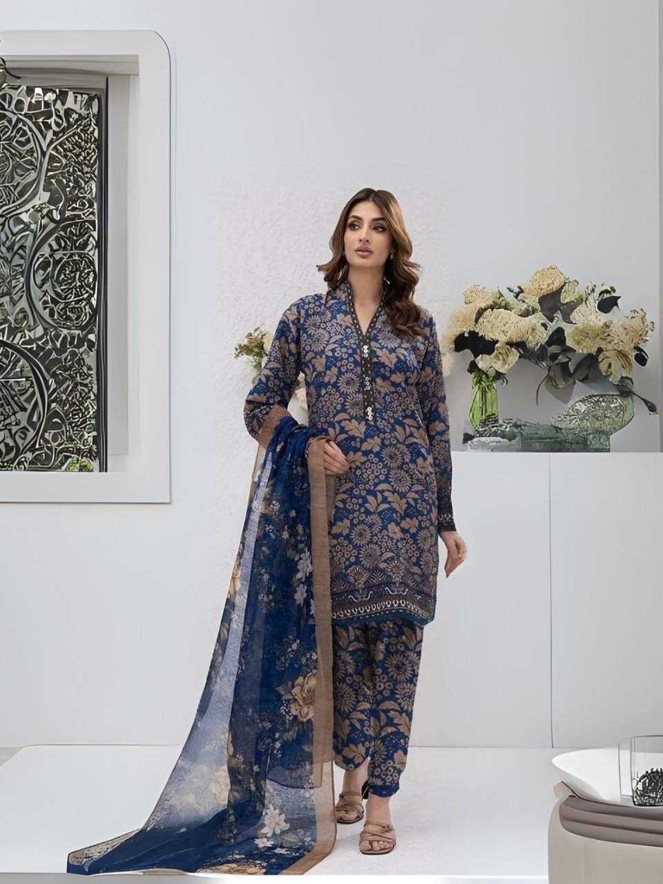 women wear Iznik Lawn 3 Piece Suit | Colour-Light Navy women wear Iznik Lawn 3 Piece Suit | Colour-Light Navy