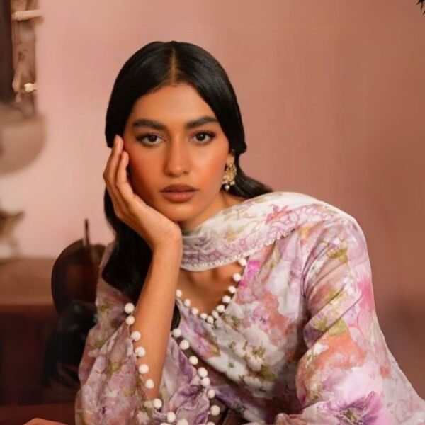 women wear Jazmin Lawn 3 Piece Suit | Colour- Pink