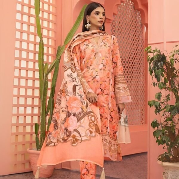 women wear Sapphire Signature 3 Piece Digital Print Lawn | Colour-Orange