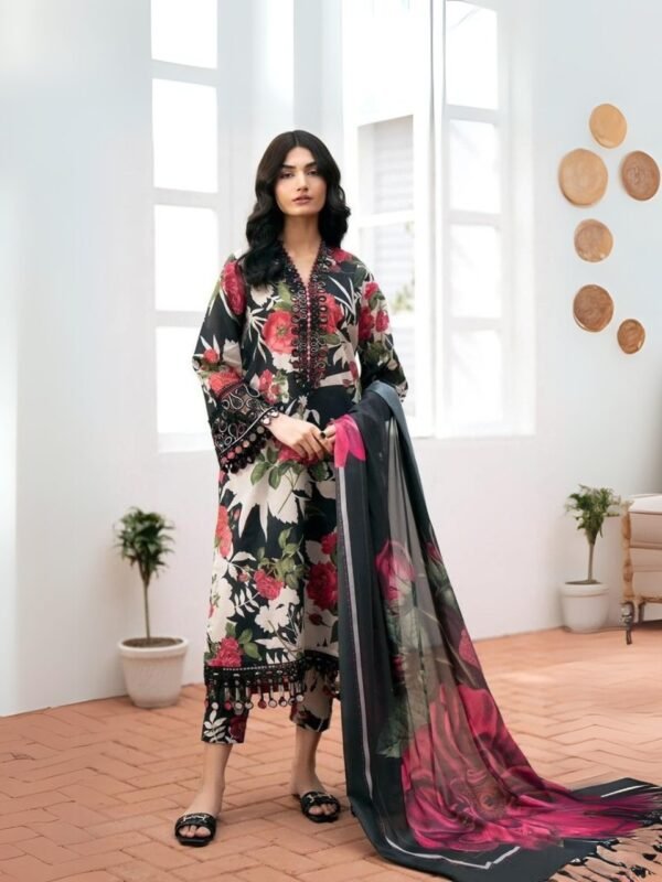 women wear Sapphire Signature 3 Piece Digital Print Lawn | Colour-Green Mist