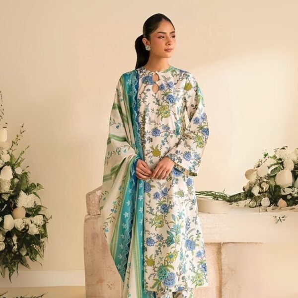 women wear Maria.B. Premium Lawn 3 Piece Suit | Colour-White