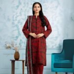 women wear Baroque Print Lawn 3 Piece Suit | Colour-Red