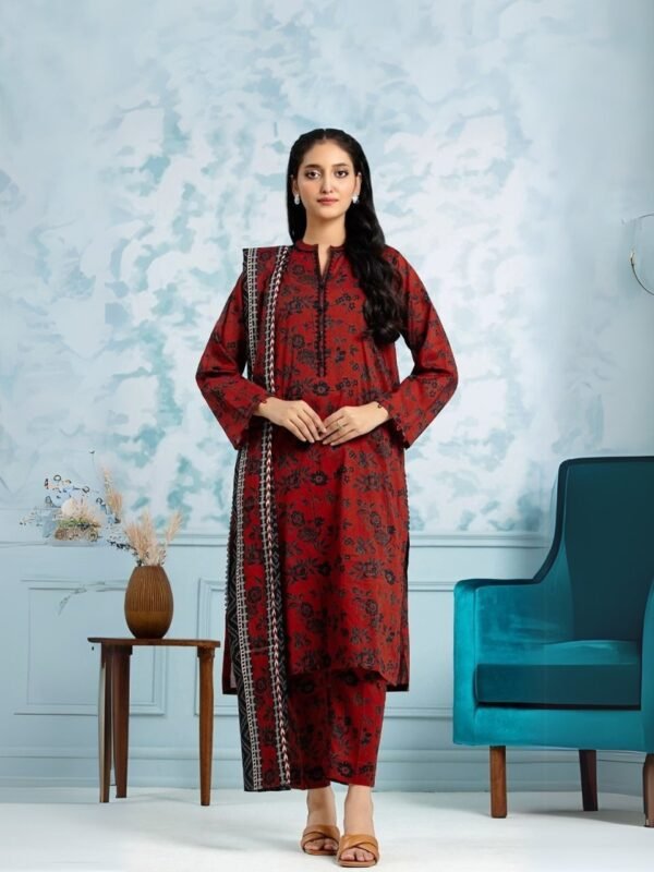 women wear Baroque Print Lawn 3 Piece Suit | Colour-Red