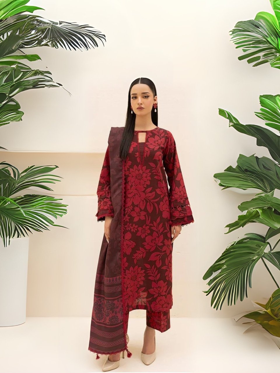 women wear Iznik Lawn 3 Piece Suit | Colour-Brown