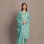 women wear Maria.B. Premium Lawn 3 Piece Suit | Colour-Shadow Green