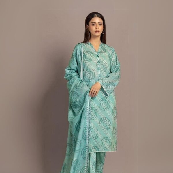 women wear Maria.B. Premium Lawn 3 Piece Suit | Colour-Shadow Green