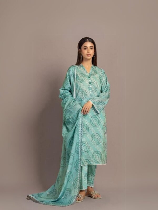 women wear Maria.B. Premium Lawn 3 Piece Suit | Colour-Shadow Green