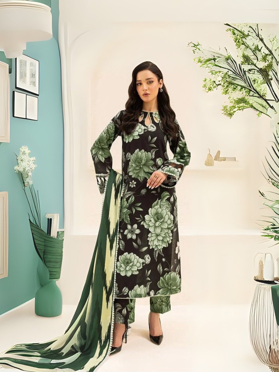 women wear Iznik Lawn 3 Piece Suit | Colour-Dark Green women wear Iznik Lawn 3 Piece Suit | Colour-Dark Green