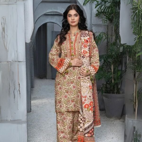 women wear Sapphire Signature 3 Piece Digital Print Lawn | Colour-Gray