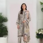 women wear Maria.B. Premium Lawn 3 Piece Suit | Colour-Oyster Pink