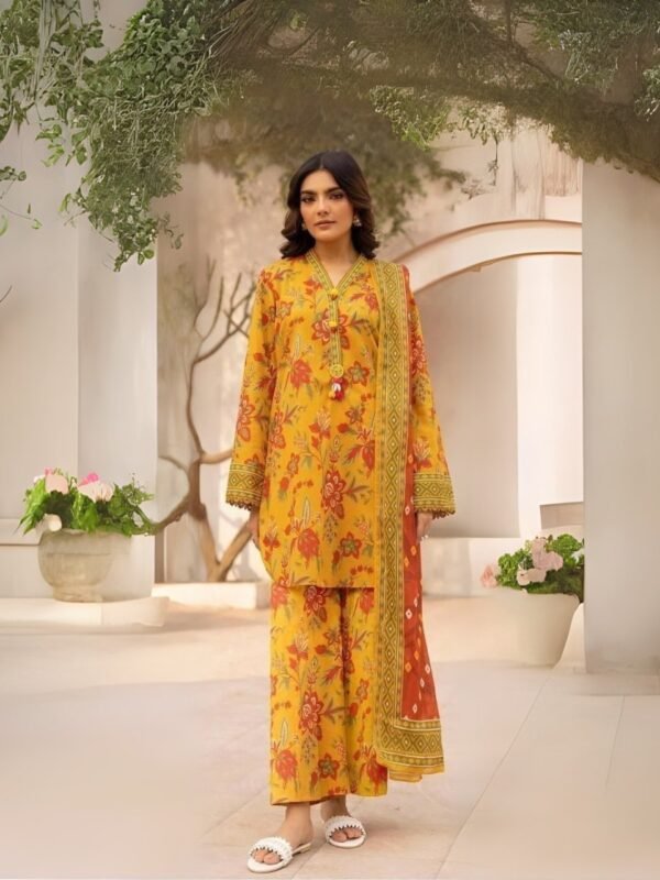women wear Iznik Lawn 3 Piece Suit | Colour-Dark Orange