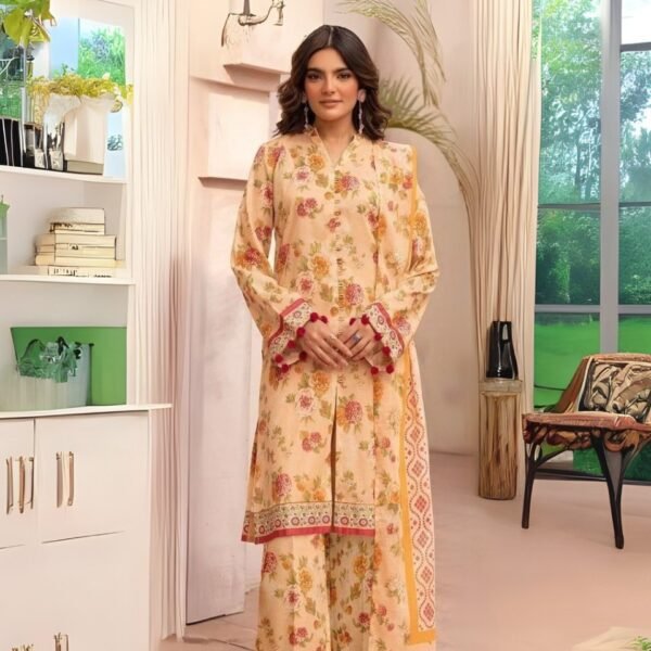 women wear Iznik Lawn 3 Piece Suit | Colour-Orange