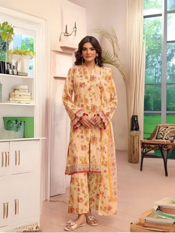women wear Iznik Lawn 3 Piece Suit | Colour-Orange