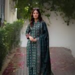 women wear Iznik Lawn 3 Piece Suit | Colour-Dark Green Blue