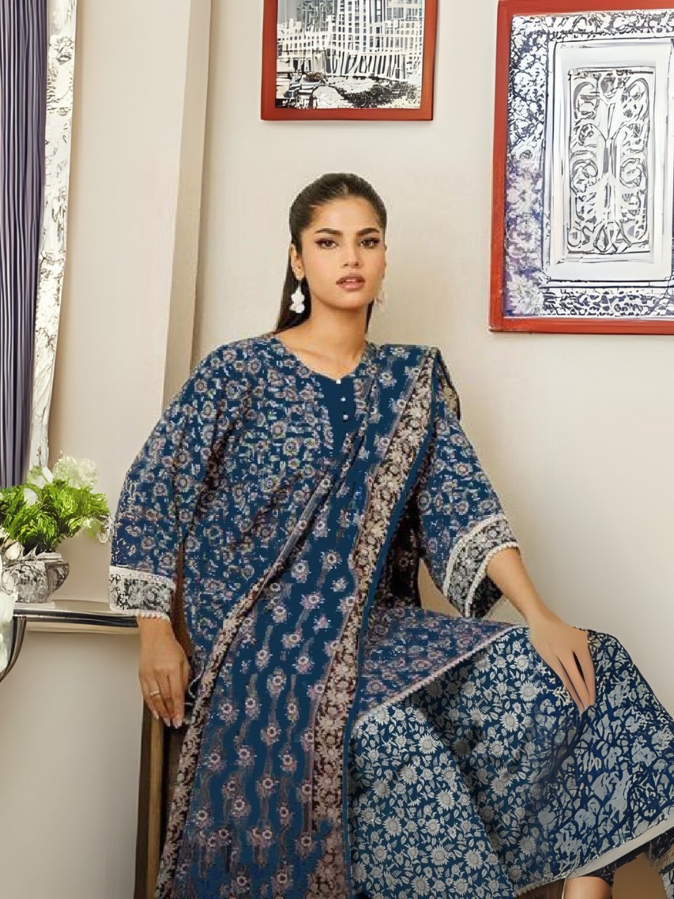 women wear Chinyere Print Lawn 3 Piece Suit | Colour-Dark Blue women wear Chinyere Print Lawn 3 Piece Suit | Colour-Dark Blue