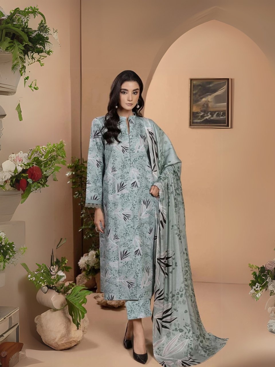 women wear Baroque Print Lawn 3 Piece Suit | Colour-Summer Green women wear Baroque Print Lawn 3 Piece Suit | Colour-Summer Green