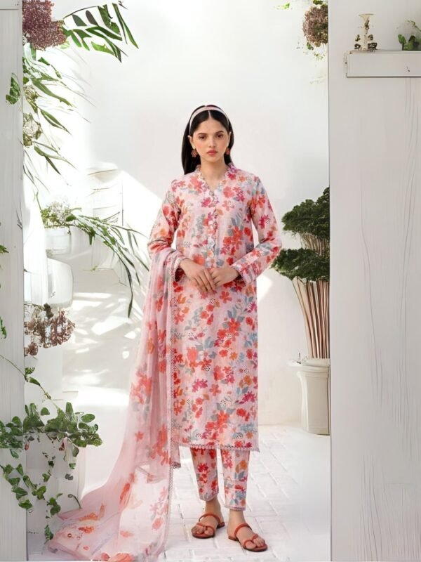 women wear Iznik Lawn 3 Piece Suit | Colour-Pinkish Grey