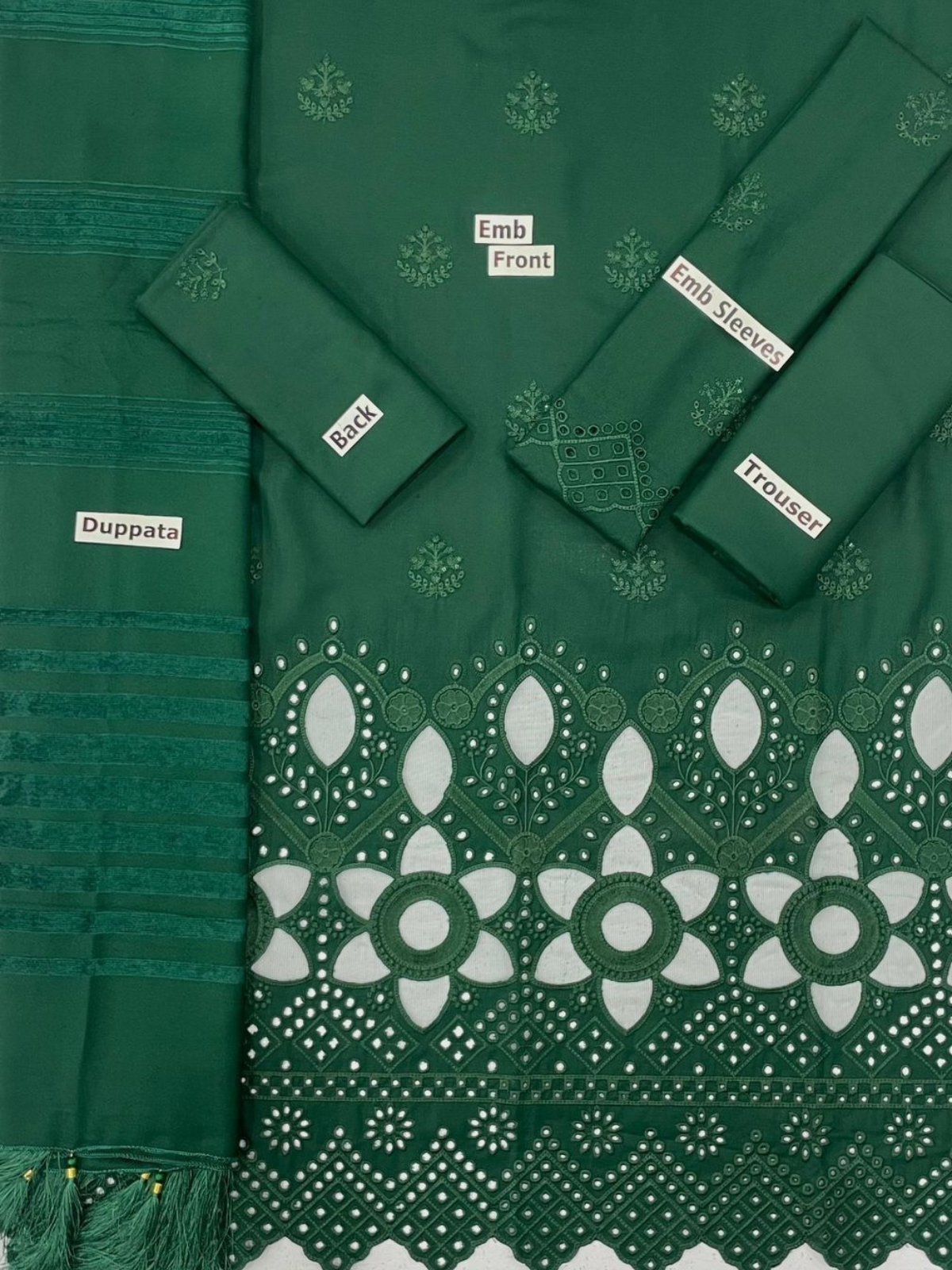 Bint-e-Naz Embroidered Unstitched 3 Piece Suit | Colour- Green Pea Bint-e-Naz Embroidered Unstitched 3 Piece Suit in Green Pea