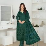Women wear Bint-e-Naz Embroidered Suit in Green Pea