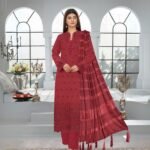 Women wear Bint-e-Naz Embroidered Suit in Pinkish Red