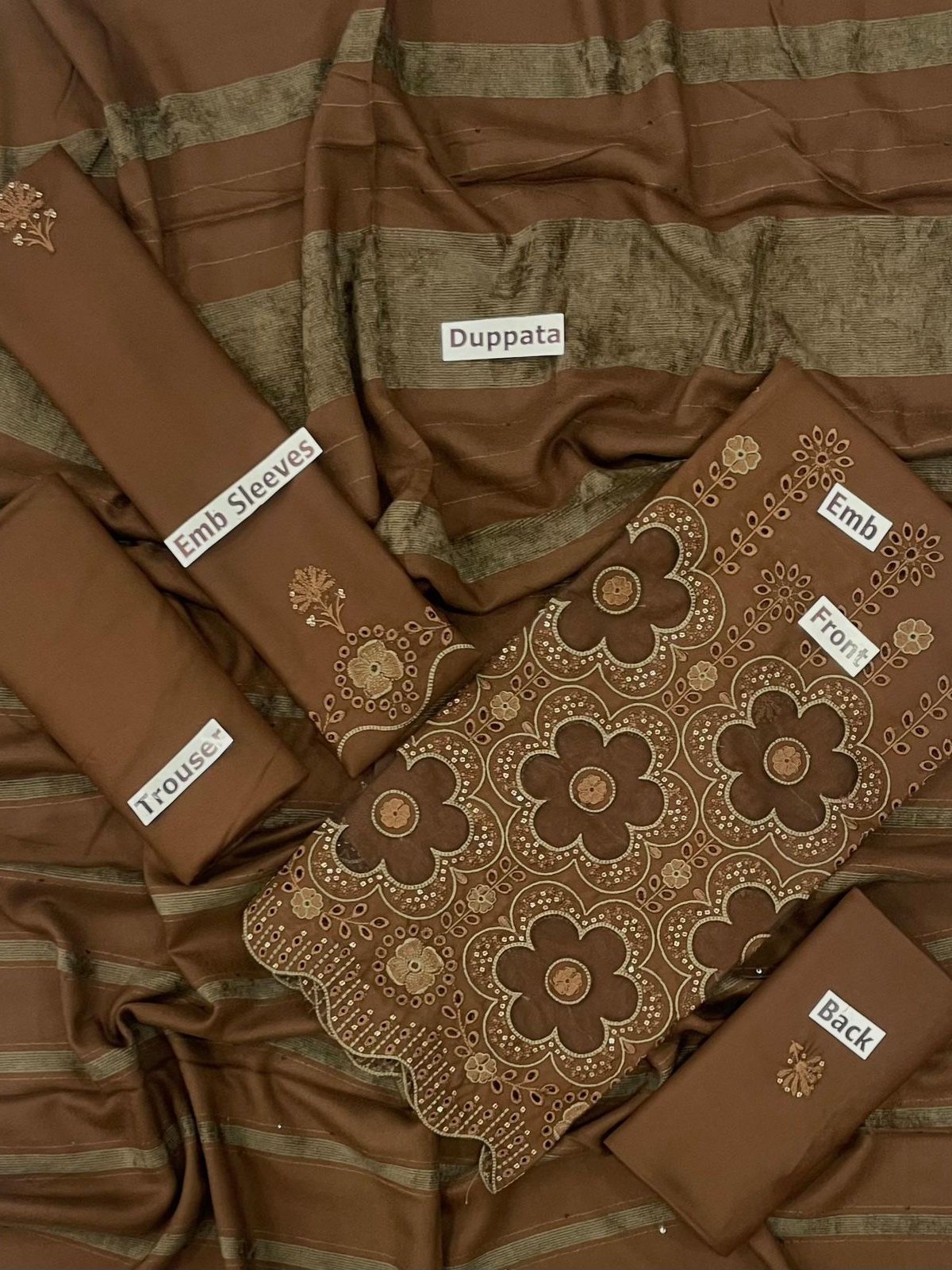 Bint-e-Naz Embroidered Unstitched 3 Piece Suit in Deep Coffee Bint-e-Naz Embroidered Unstitched 3 Piece Suit in Deep Coffee