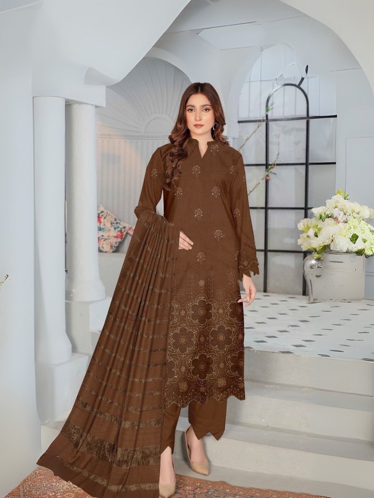 Women wear Bint-e-Naz Embroidered Suit in Deep Coffee Women wear Bint-e-Naz Embroidered Suit in Deep Coffee