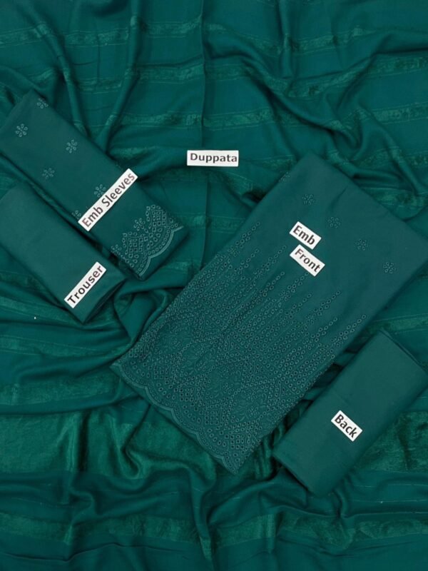 Bint-e-Naz Embroidered Unstitched 3 Piece Suit in Dark Blue Green