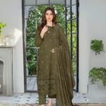 Women wear Bint-e-Naz Embroidered Suit in Tombaco Green