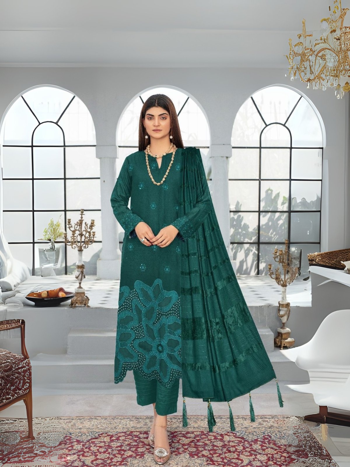 Bint-e-Naz Embroidered Suit in Aqua Deep Women wear Bint-e-Naz Embroidered Suit in Aqua Deep
