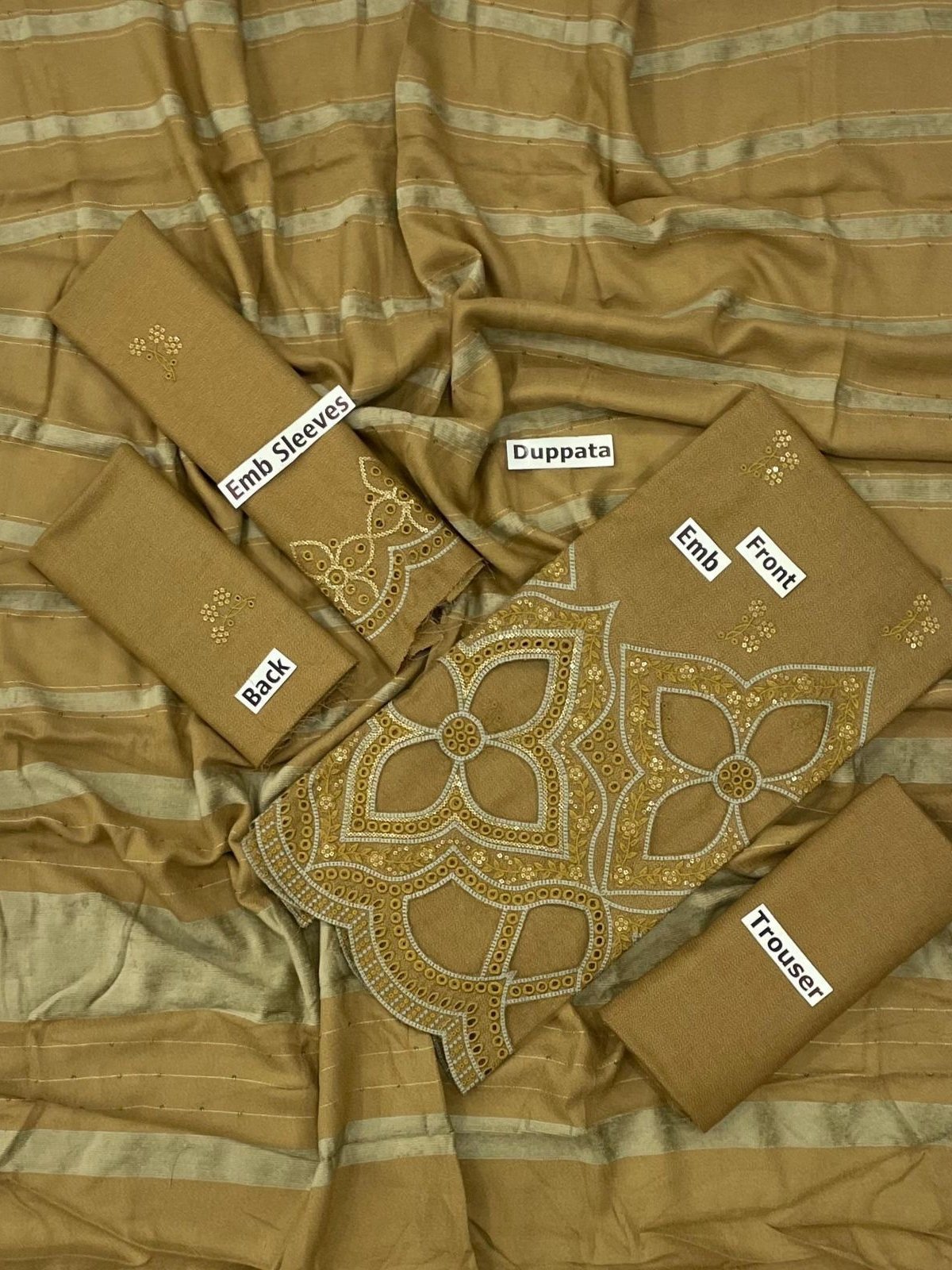 Bint-e-Naz Embroidered Unstitched 3 Piece Suit in Dull Brown