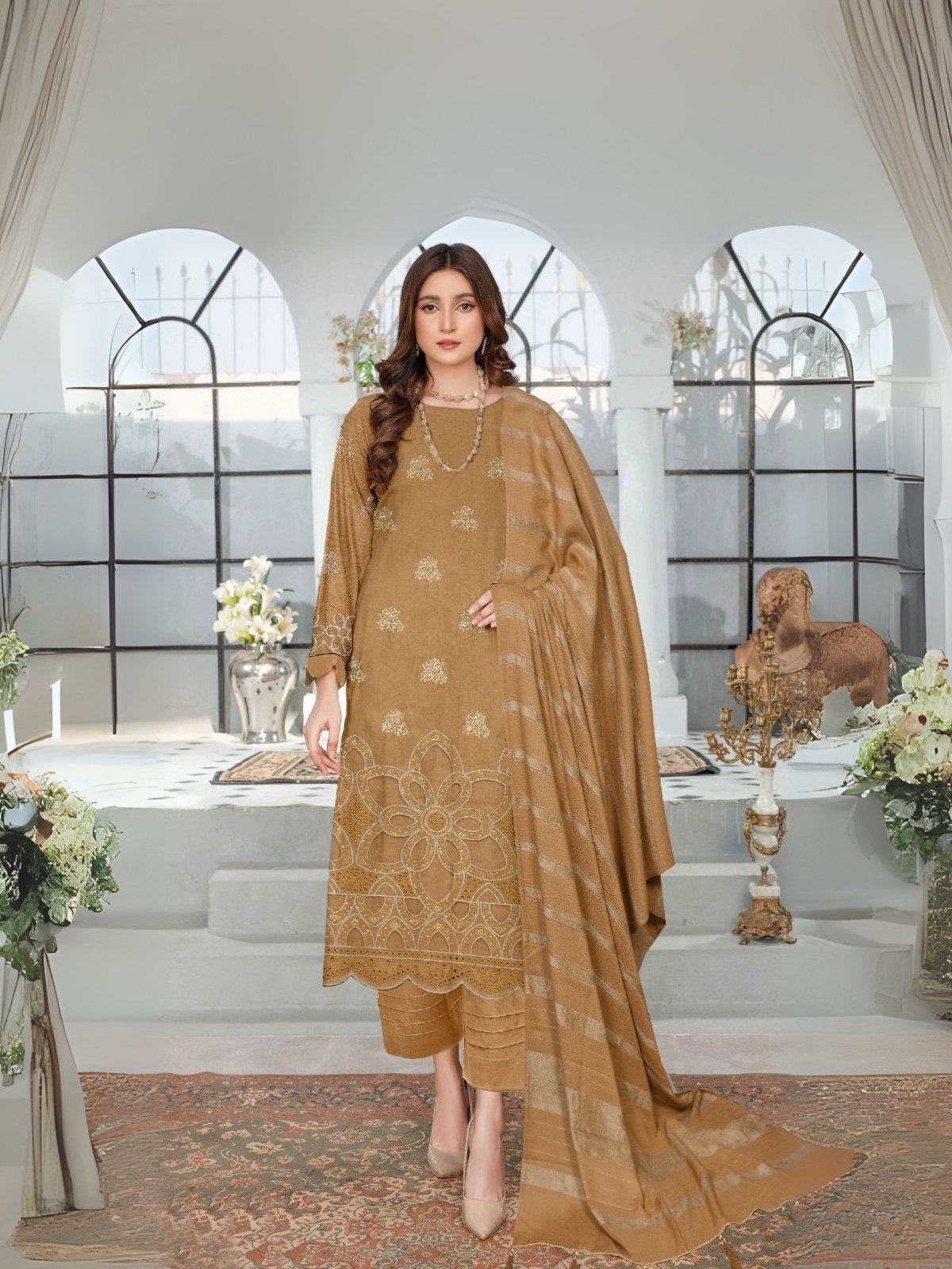 Women wear Bint-e-Naz Embroidered Suit in Oak Brown Women wear Bint-e-Naz Embroidered Suit in Oak Brown