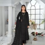 Women wear Bint-e-Naz Embroidered Suit in Charcoal