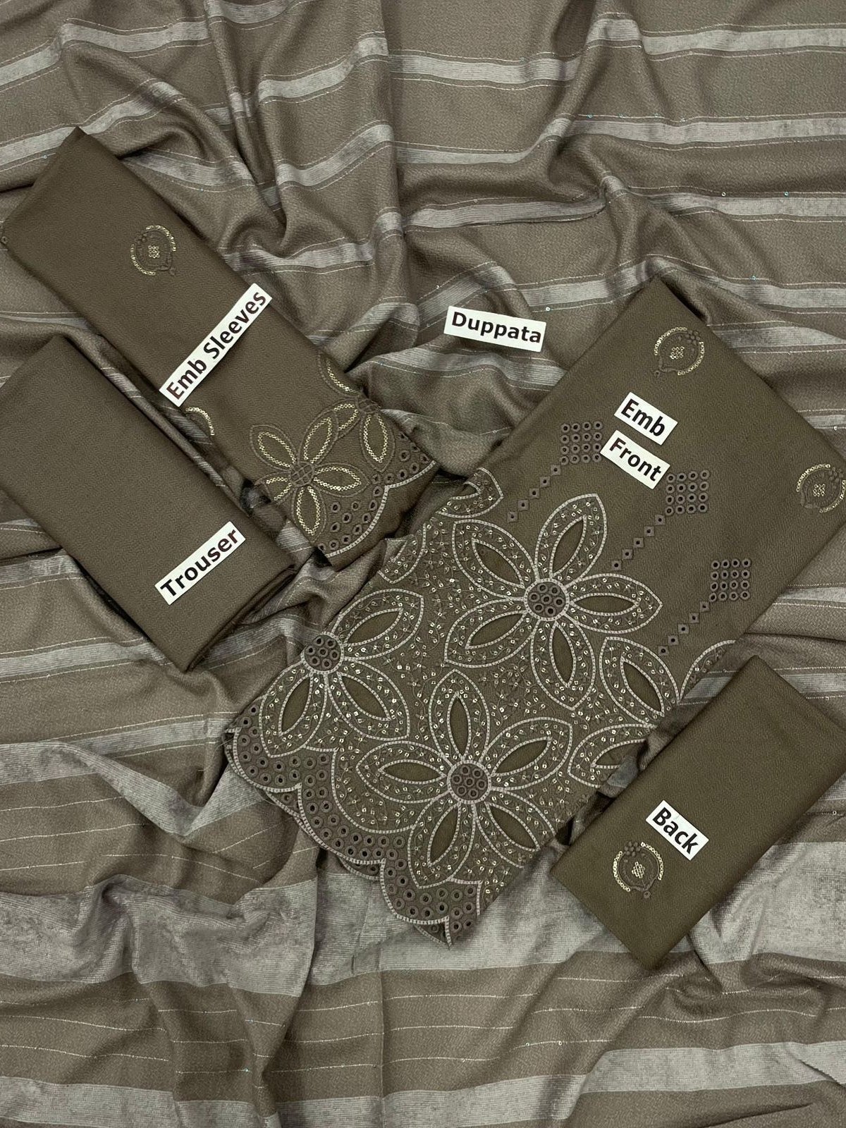 Bint-e-Naz Embroidered Suit in Grey Brown Bint-e-Naz Embroidered Unstitched 3 Piece Suit in Grey Brown