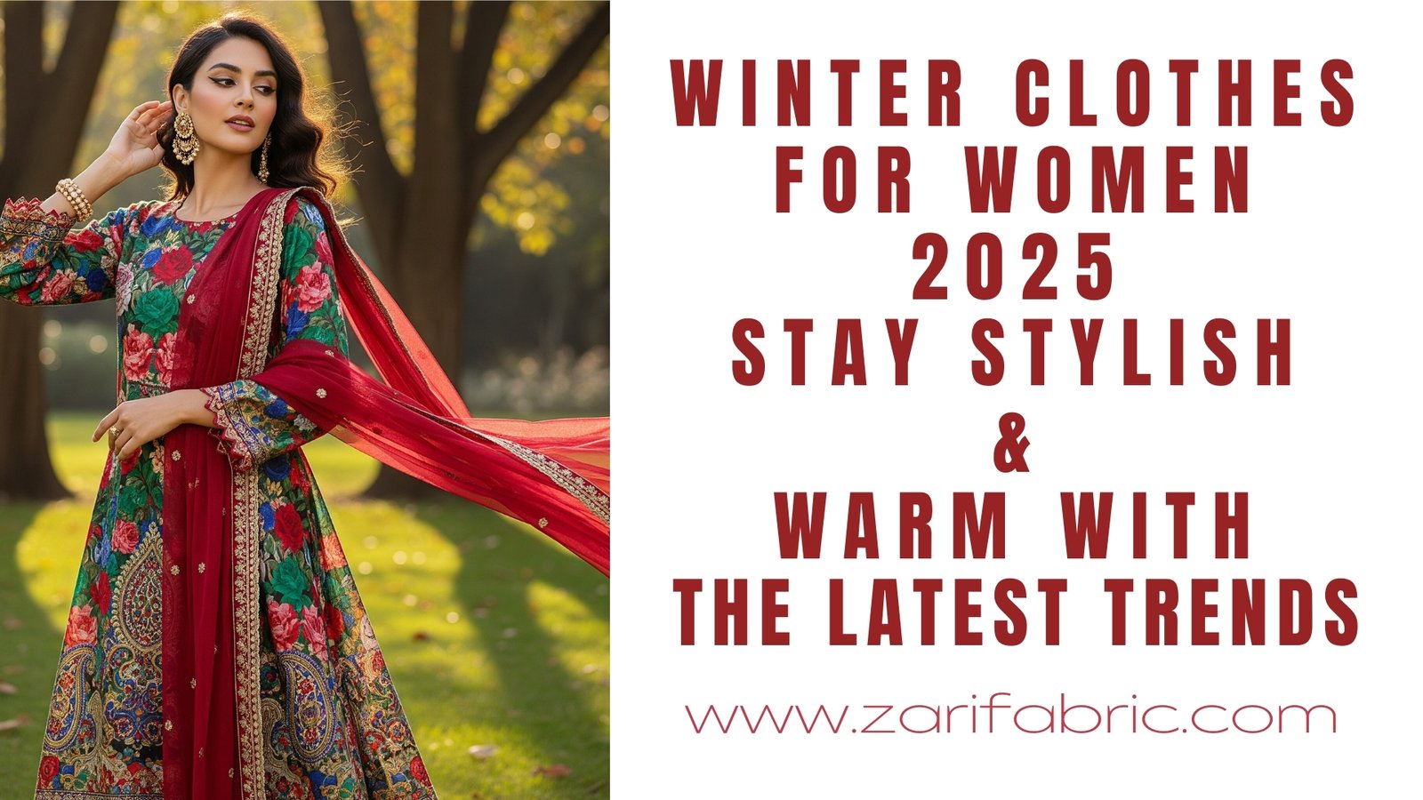 The image promotes stylish winter clothes for women 2025, highlighting fashion trends from Zarifabric
