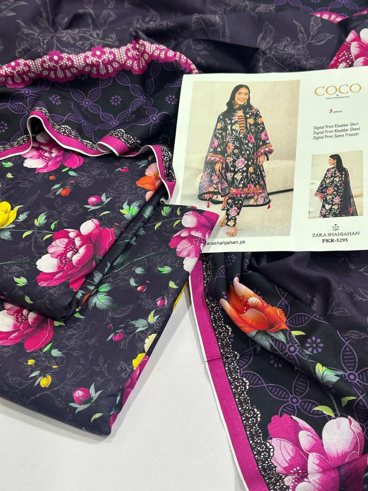 Zara Shahjahan Khaddar Unstitched 3 Piece Suit in Charcoal Grey