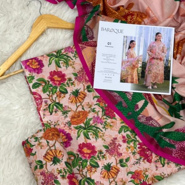 Baroque Khaddar Unstitched 3 Piece Suit in Pink Flare