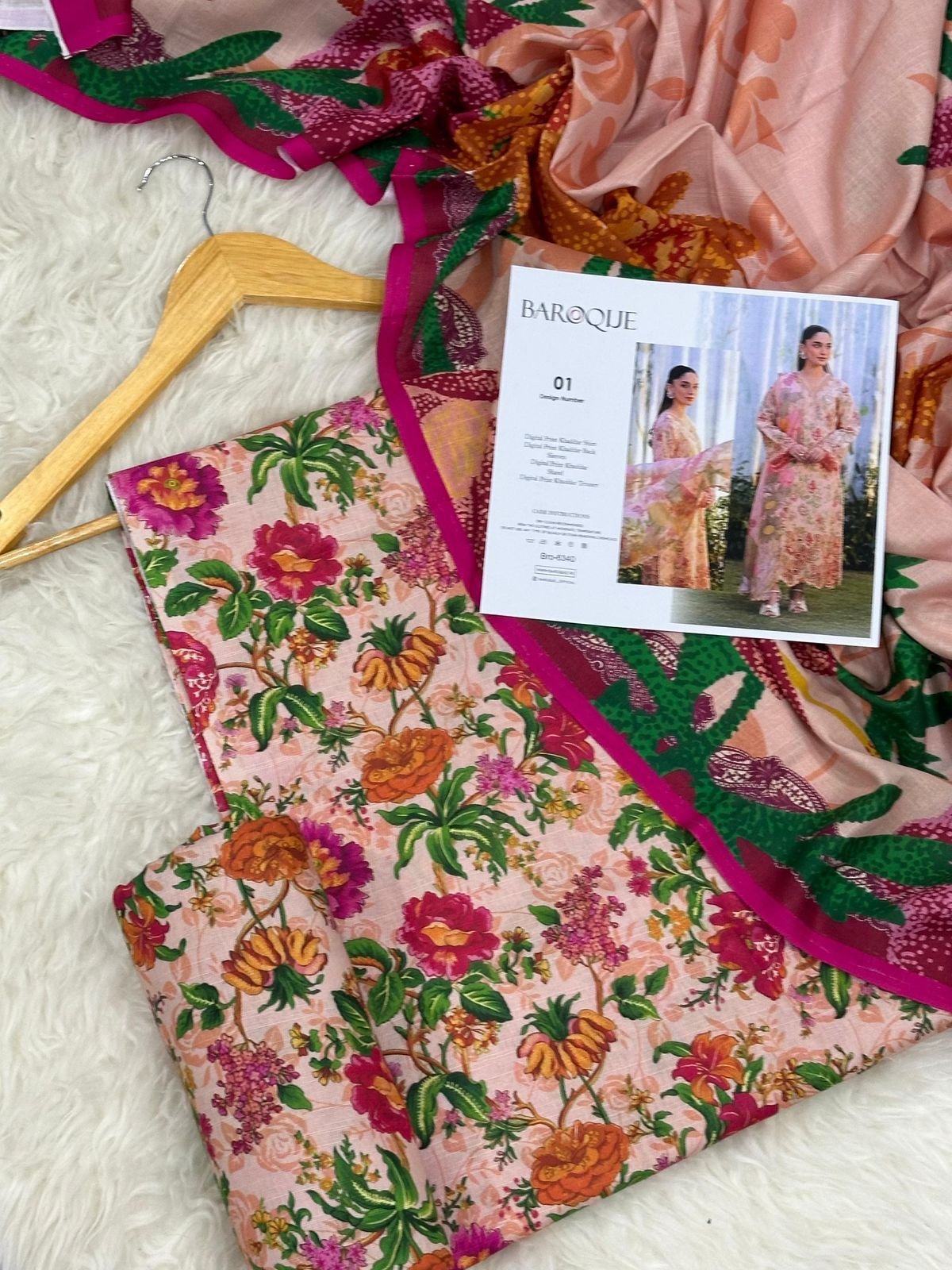 Baroque Khaddar Unstitched 3 Piece Suit in Pink Flare