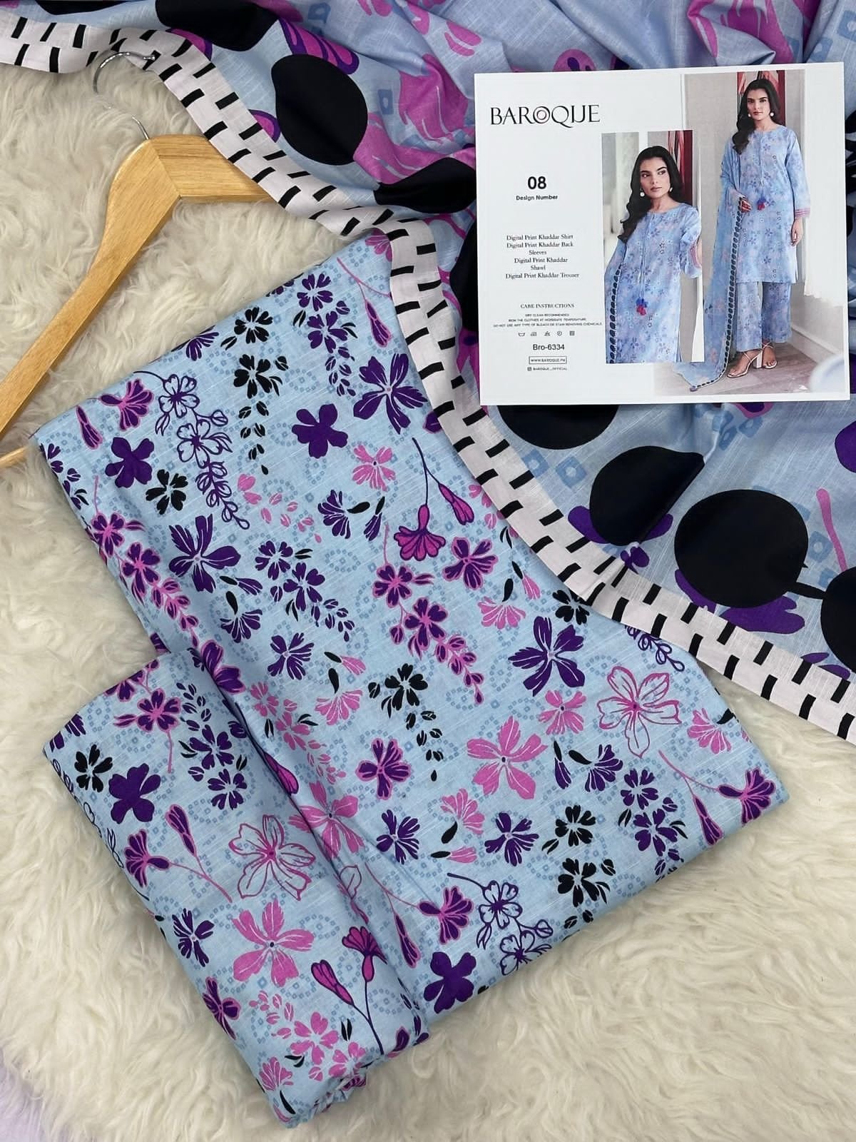 Khaddar Unstitched 3 Piece Suit in Rock Blue Baroque Khaddar Unstitched 3 Piece Suit in Rock Blue