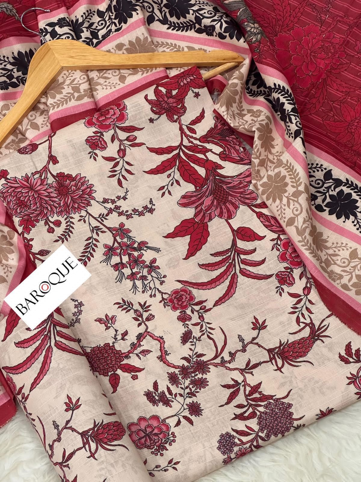 Baroque Khaddar Unstitched 3 Piece Suit in Oyster Pink