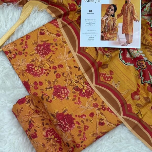 Baroque Khaddar Unstitched 3 Piece Suit in Brownish Orange