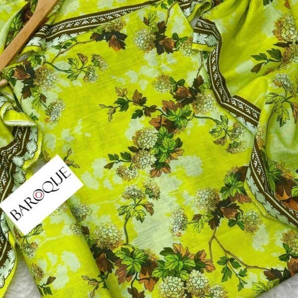 Baroque Khaddar Unstitched 3 Piece Suit in Olive Yellow