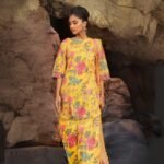 Model Wearing Digital Print Khaddar Suit in Pale Orange