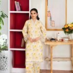 Model Digital Print Khaddar Suit in Mustard Yellow