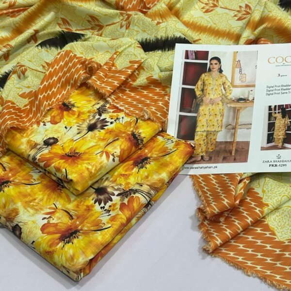 Zara Shahjahan Khaddar Unstitched 3 Piece Suit in Mustard Yellow