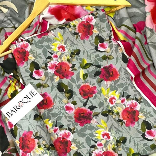 Baroque Khaddar Unstitched 3 Piece Suit in Pastel Grey