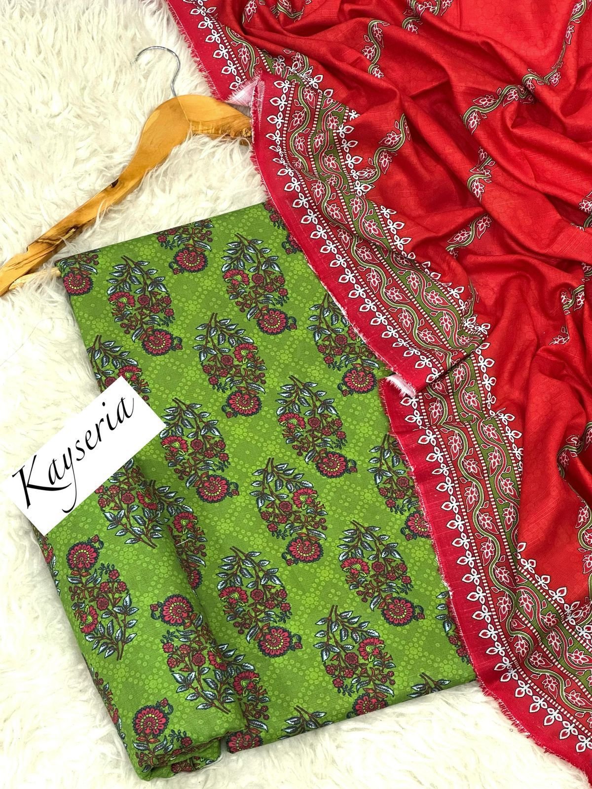 Kayseria Khaddar Unstitched 3 Piece Suit in Trendy Green