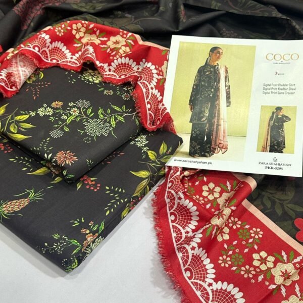 Zara Shahjahan Khaddar Unstitched 3 Piece Suit in Charcoal