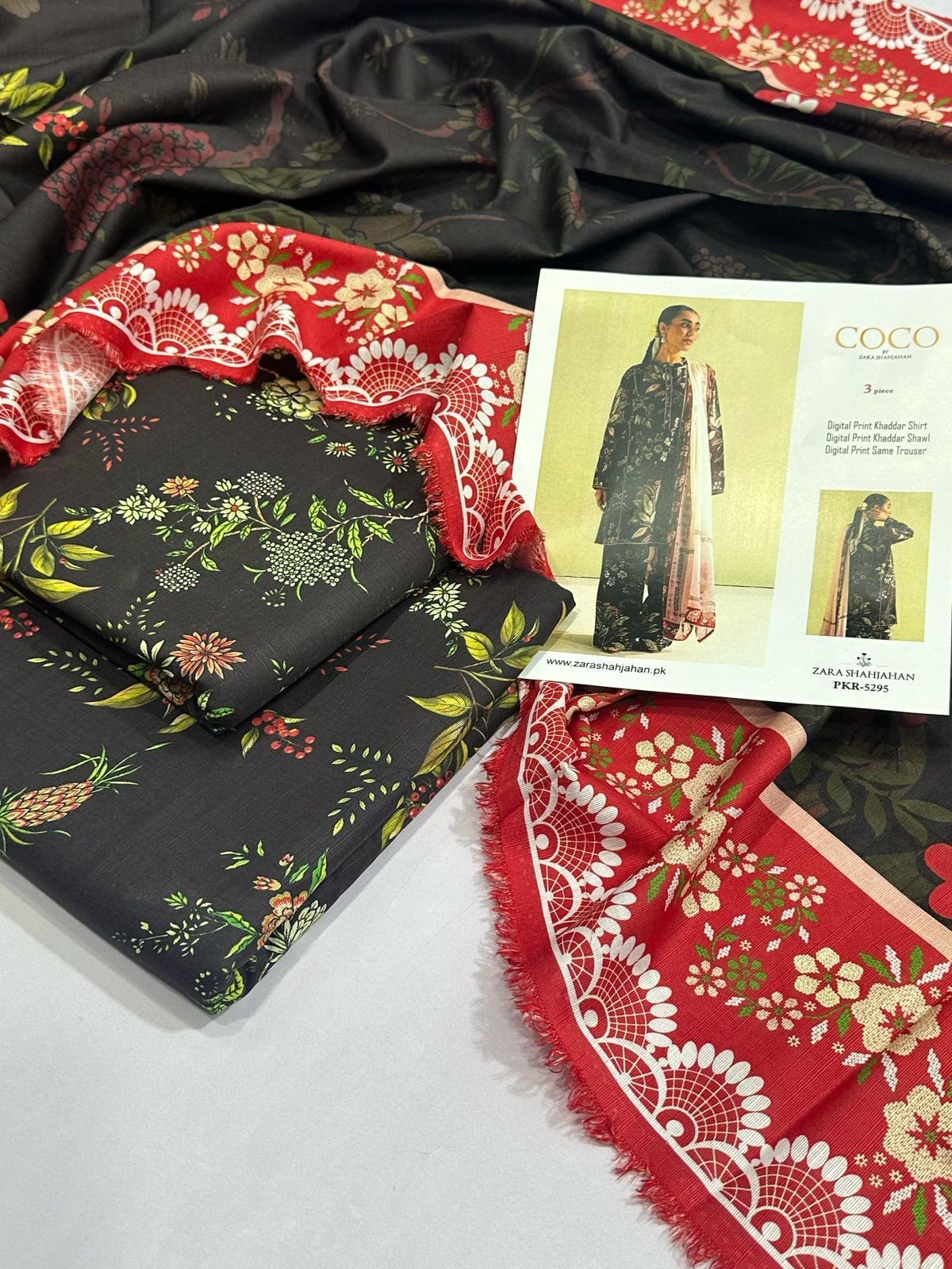 Zara Shahjahan Khaddar Unstitched 3 Piece Suit in Charcoal