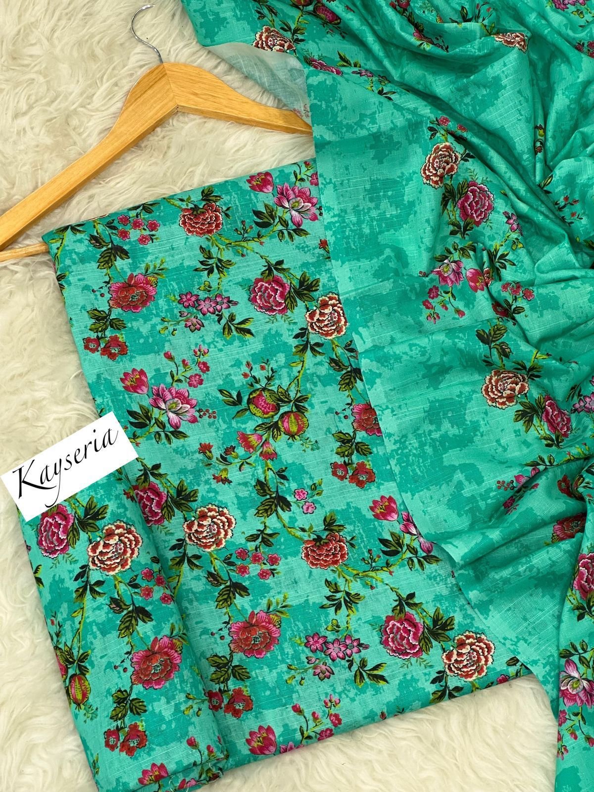 Kayseria Khaddar Unstitched 3 Piece Suit in Greeny Blue