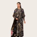 Model Wearing Digital Print Khaddar Suit in Golden Sand